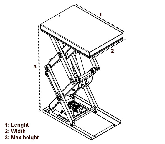 Double scissor general technical drawing